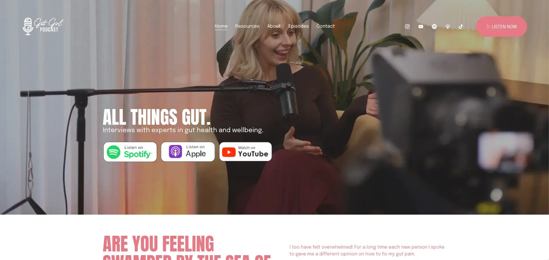 Gut Girl Podcast website homepage, built by Upgraded