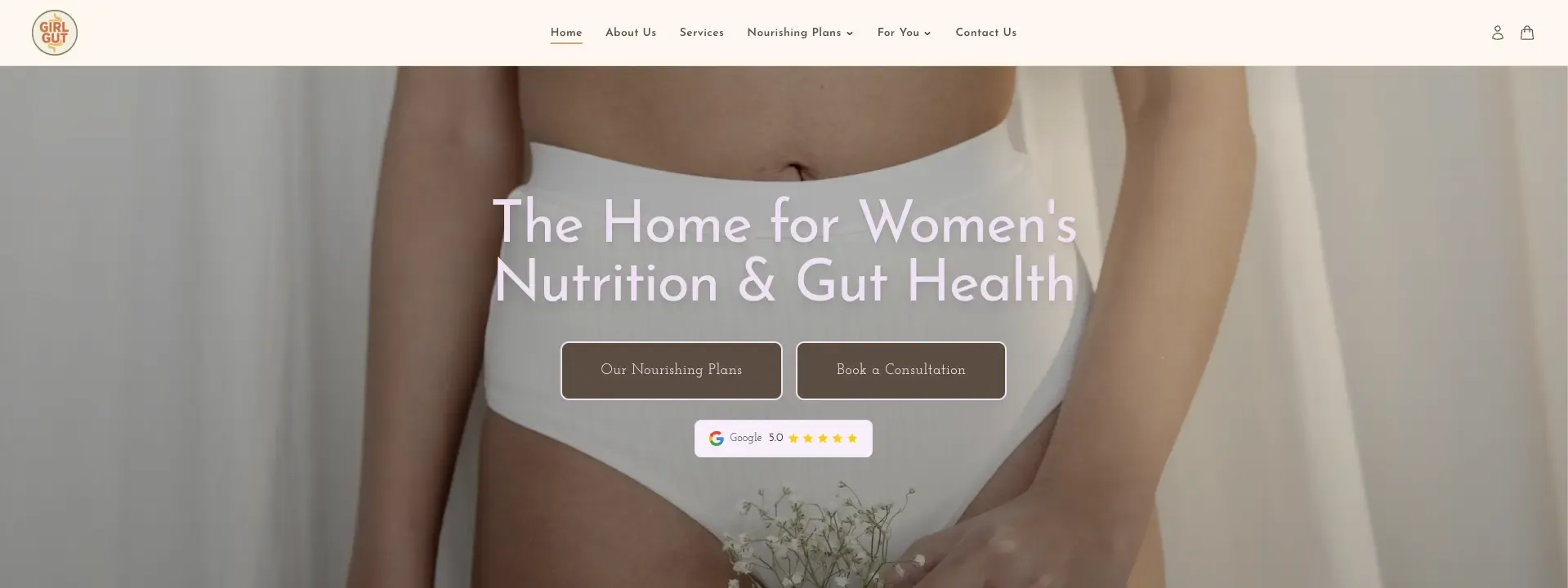 Girl Gut website homepage, built by Upgraded