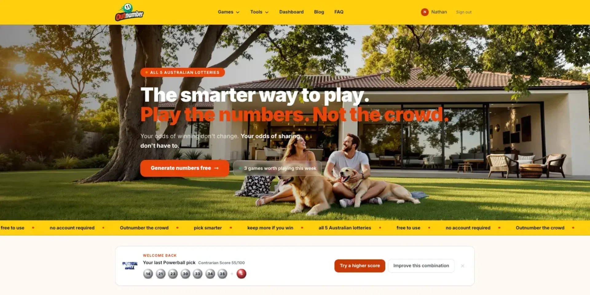 Outnumber website homepage, built by Upgraded