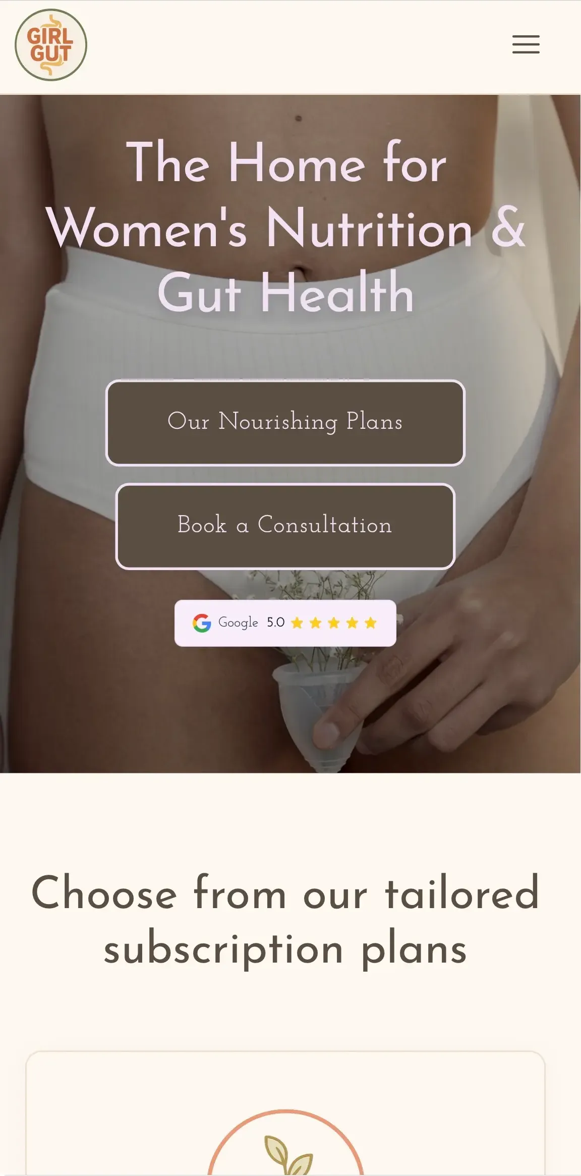 Girl Gut website on mobile
