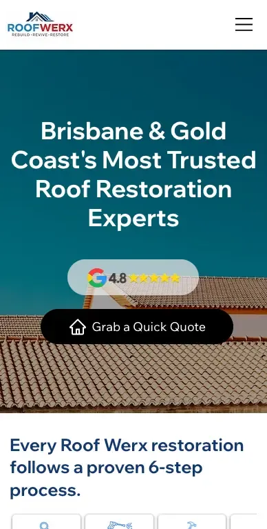 Roof Werx website on mobile