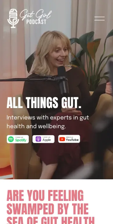 Gut Girl Podcast website on mobile