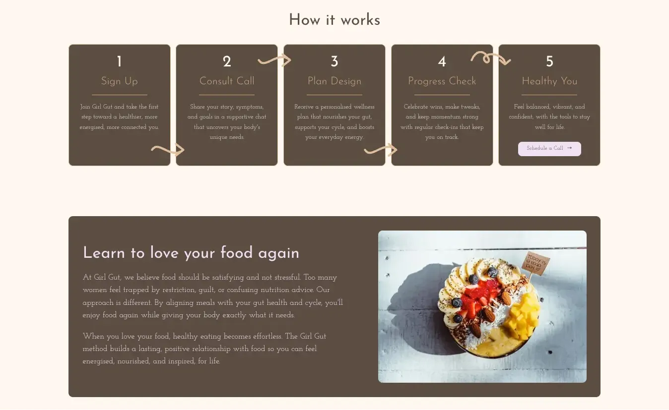 A section of the Girl Gut website